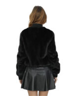 Giacca bomber con collo elastico 44 nero pelliccia visone manica lunga con elastico chiusura zip