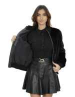 Giacca bomber con collo elastico 44 nero pelliccia visone manica lunga con elastico chiusura zip
