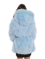 Damen 44 hellblaue Fuchsjacke mit Pelzkapuze und langärmeligem Gürtel – Bild 6