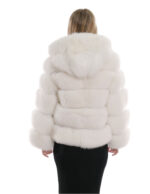 Giacca lunga 64 cm 42 pelliccia volpe bianco ottico lavorazione orizzontale con maniche lunghe e cappuccio