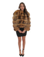 Short jacket with three-quarter sleeve in gold shaded hazelnut 38 fox fur with leather transport - Image 5
