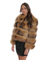 Short jacket with three-quarter sleeve in gold shaded hazelnut 38 fox fur with leather transport - Image 3