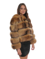 Short jacket with three-quarter sleeve in gold shaded hazelnut 38 fox fur with leather transport - Image 4
