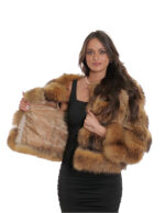 Short jacket with three-quarter sleeve in gold shaded hazelnut 38 fox fur with leather transport - Image 7