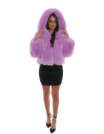 42 Transversale Fuchspelzjacke mit langen Ärmeln und fuchsiafarbener Kapuze mit Reißverschluss – Bild 5
