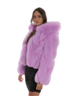 42 Transversale Fuchspelzjacke mit langen Ärmeln und fuchsiafarbener Kapuze mit Reißverschluss – Bild 3