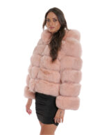 Horizontale Fuchspelzjacke 44 3/4 Ärmel und rosa Kapuzenverschlusshaken – Bild 3