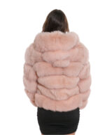 Horizontale Fuchspelzjacke 44 3/4 Ärmel und rosa Kapuzenverschlusshaken – Bild 6