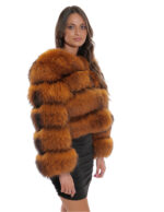 Giacca volpe pelliccia corta collo chanel 42 arancione sfumato manica lunga chiusura ganci