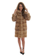 Coat 90cm horizontal mink hazelnut 44 long sleeve hood hooks - Image 5