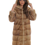 Coat 90cm horizontal mink hazelnut 44 long sleeve hood hooks