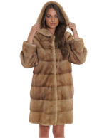 Coat 90cm horizontal mink hazelnut 44 long sleeve hood hooks
