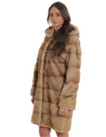 Coat 90cm horizontal mink hazelnut 44 long sleeve hood hooks - Image 3