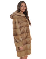 Coat 90cm horizontal mink hazelnut 44 long sleeve hood hooks - Image 4