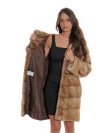 Coat 90cm horizontal mink hazelnut 44 long sleeve hood hooks - Image 7