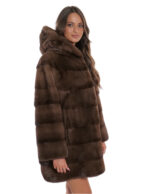 Coat 80 cm demi horizontal mink 54 hood drawstring waist fur - Image 4