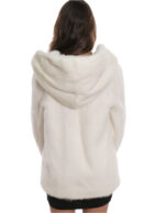 White mink fur jacket 44 full leather hood with long sleeve collar - Image 6