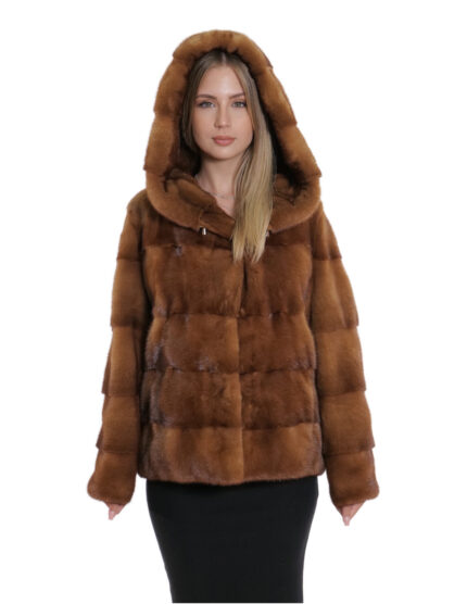 Giacca gold visone pelliccia 52 coulisse vita e cappuccio manica tre quarti cappuccio tasche esterne