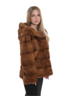 Giacca gold visone pelliccia 52 coulisse vita e cappuccio manica tre quarti cappuccio tasche esterne