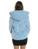 Giacca acquamarina visone pelliccia 44 coulisse vita e cappuccio manica tre quarti cappuccio tasche esterne
