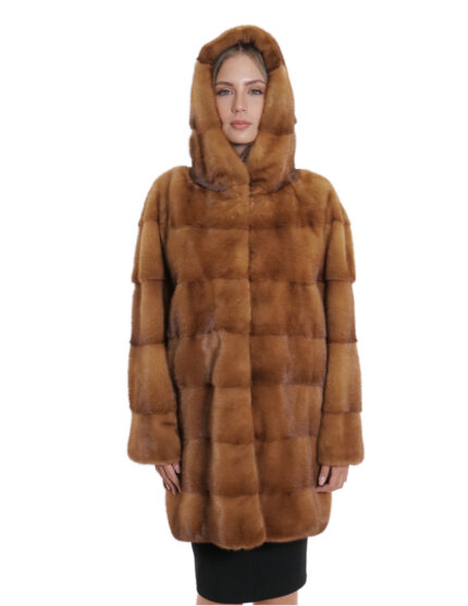 Cappotto lungo gold oro 48 pelliccia visone orizzontale lunghissimo 80 centimetri donna