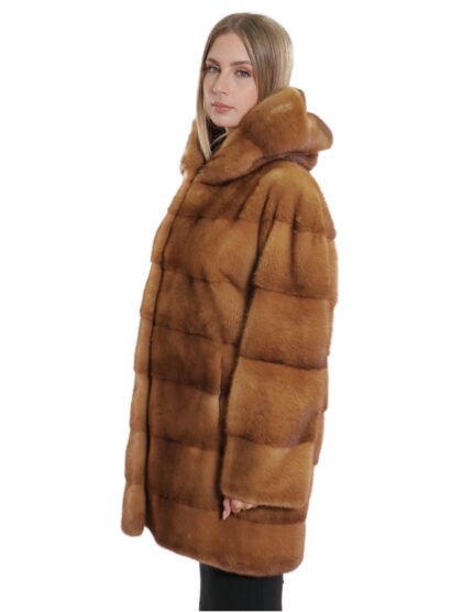 Cappotto lungo gold oro 48 pelliccia visone orizzontale lunghissimo 80 centimetri donna