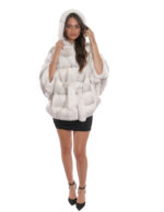 48/54 mink frosted white fur cape with horizontal full-skin knit with hood - Image 5