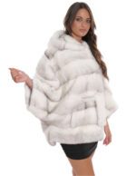 48/54 mink frosted white fur cape with horizontal full-skin knit with hood - Image 4