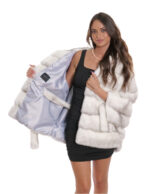 48/54 mink frosted white fur cape with horizontal full-skin knit with hood - Image 7