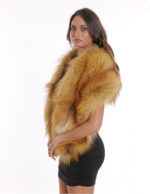 Stola grande in volpe naturale pelo lungo lunga 138 cm fodera oro brillantinato