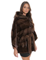 Demi Buff Mink Cape 48/54 mit horizontaler Volllederstrickung mit Kapuze und Hüftgurt – Bild 4
