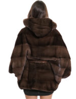 Demi Buff Mink Cape 48/54 mit horizontaler Volllederstrickung mit Kapuze und Hüftgurt – Bild 6