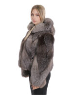 Transversal fox fur jacket 42 long sleeves and silver hood zip closure - Image 3