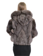 Transversal fox fur jacket 42 long sleeves and silver hood zip closure - Image 6