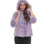 Giacca cappuccio lavanda sfumato visone pelliccia 42 coulisse vita e cappuccio manica lunga