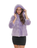 Giacca cappuccio lavanda sfumato visone pelliccia 42 coulisse vita e cappuccio manica lunga