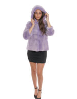 Giacca cappuccio lavanda sfumato visone pelliccia 44 coulisse vita e cappuccio manica lunga