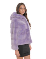 Giacca cappuccio lavanda sfumato visone pelliccia 42 coulisse vita e cappuccio manica lunga