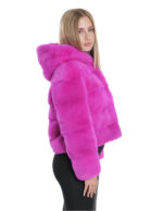 Giacca cappuccio fucsia acceso visone pelliccia 42 manica tre quarti chiusura ganci