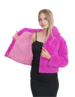 Giacca cappuccio fucsia acceso visone pelliccia 42 manica tre quarti chiusura ganci