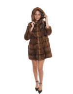 Cappotto gold scuro visone pelliccia 48 sfumato 80 cm manica lunga cappuccio foderato pelliccia