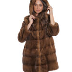 Cappotto gold scuro visone pelliccia 48 sfumato 80 cm manica lunga cappuccio foderato pelliccia
