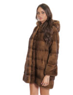 Cappotto gold scuro visone pelliccia 48 sfumato 80 cm manica lunga cappuccio foderato pelliccia