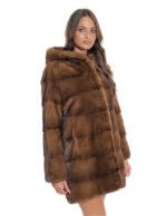 Cappotto gold scuro visone pelliccia 48 sfumato 80 cm manica lunga cappuccio foderato pelliccia