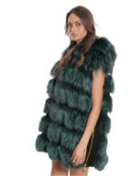 Gilet volpe con cappuccio 60 pelliccia con pelle nero scamosciata zip oro a chiusura e sui lati