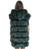 Gilet volpe con cappuccio 60 pelliccia con pelle nero scamosciata zip oro a chiusura e sui lati