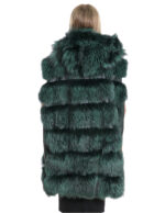Fox vest with hood 62 fur with shiny green leather gold zip closure and sides - Image 6