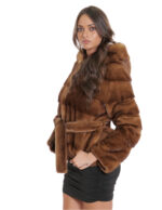 Giacca con cintura esterna pelliccia gold 44 manica lunga orizzontale cappuccio donna