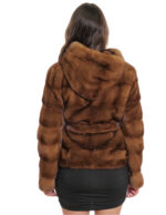 Giacca con cintura esterna pelliccia gold 44 manica lunga orizzontale cappuccio donna