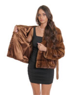 Giacca con cintura esterna pelliccia gold 44 manica lunga orizzontale cappuccio donna